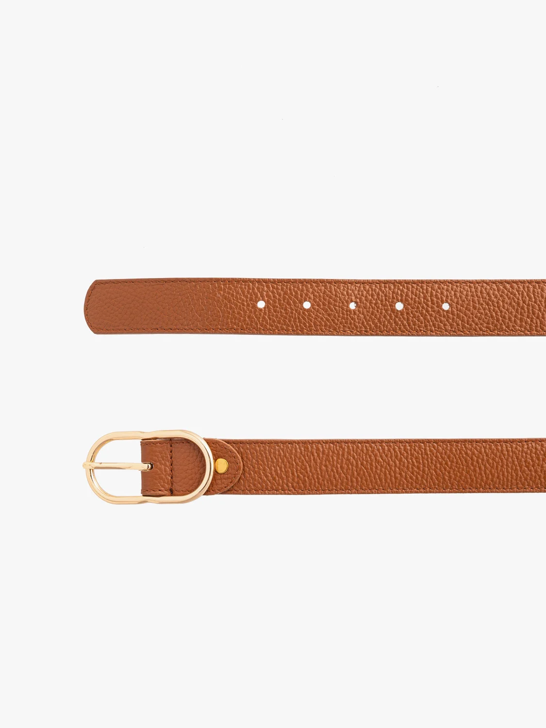 Rudy pasek damski ze złotą klamrą