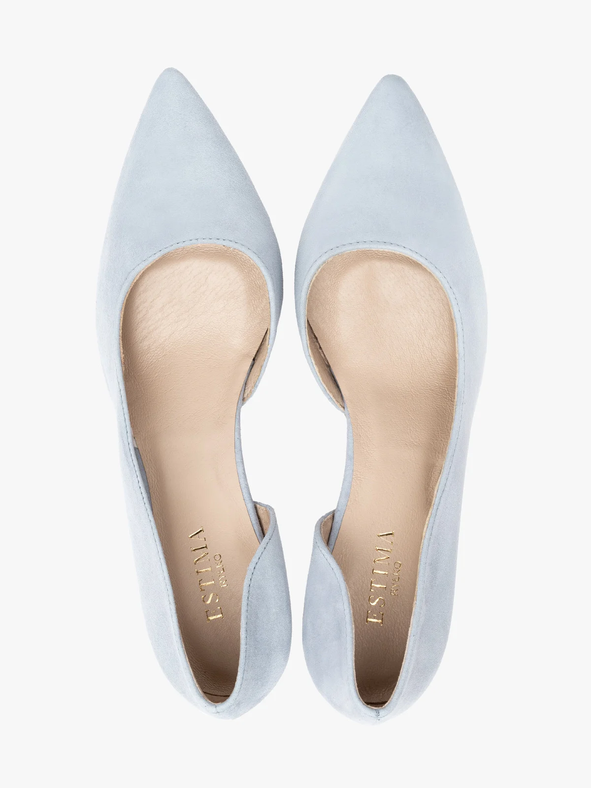 Niebieskie czółenka na szpilce z dekoracyjną cholewką