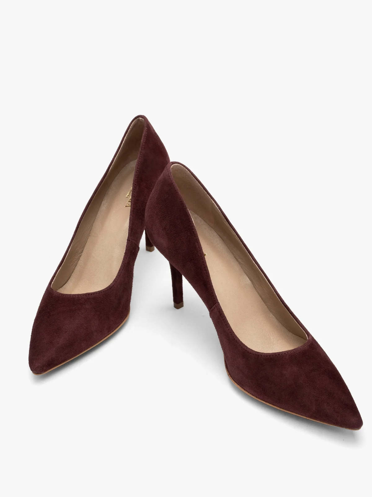Welurowe czółenka na szpilce w bordowym kolorze