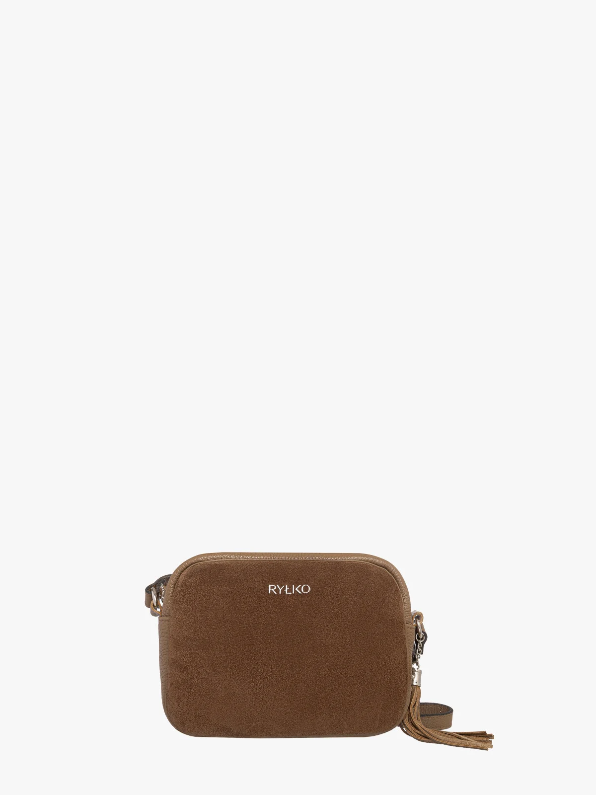 Ciemnobeżowa torebka listonoszka z frędzlem