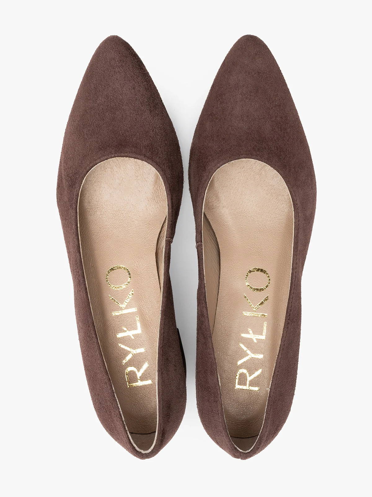 Brązowe, welurowe czółenka na niskim obcasie