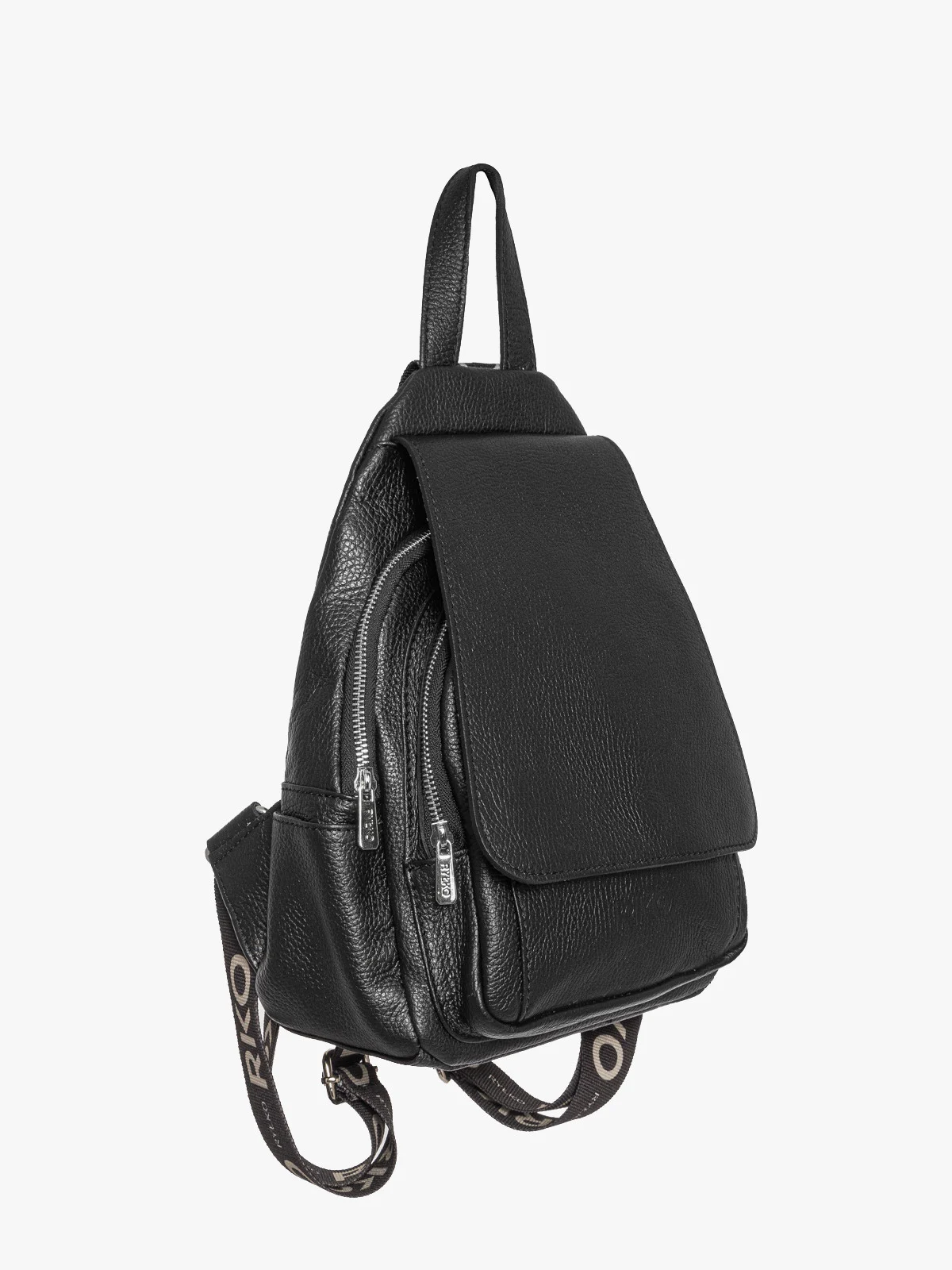 Czarny plecak damski z ozdobnymi taśmami