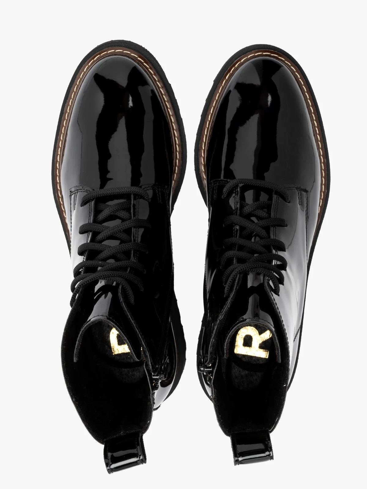 Lakierowane trzewiki damskie na traktorowym spodzie