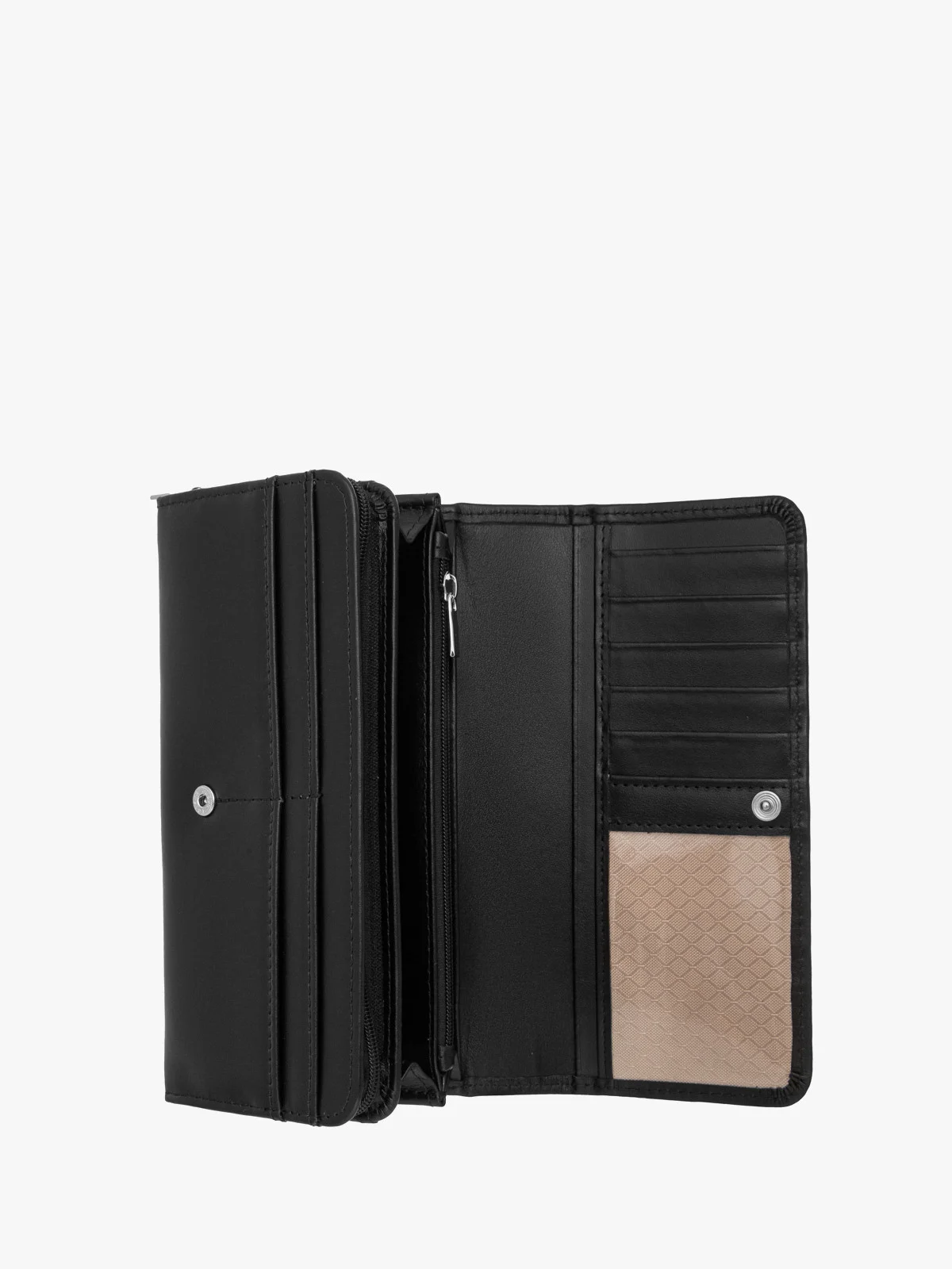 Czarny portfel damski ze srebrnym detalem