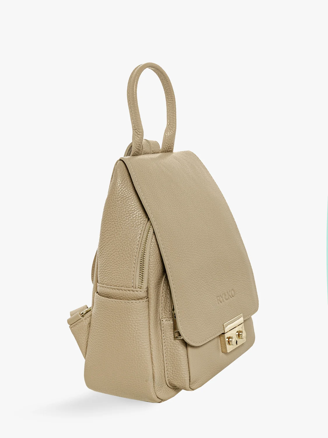 Ciemnobeżowy plecak ze złotymi elementami