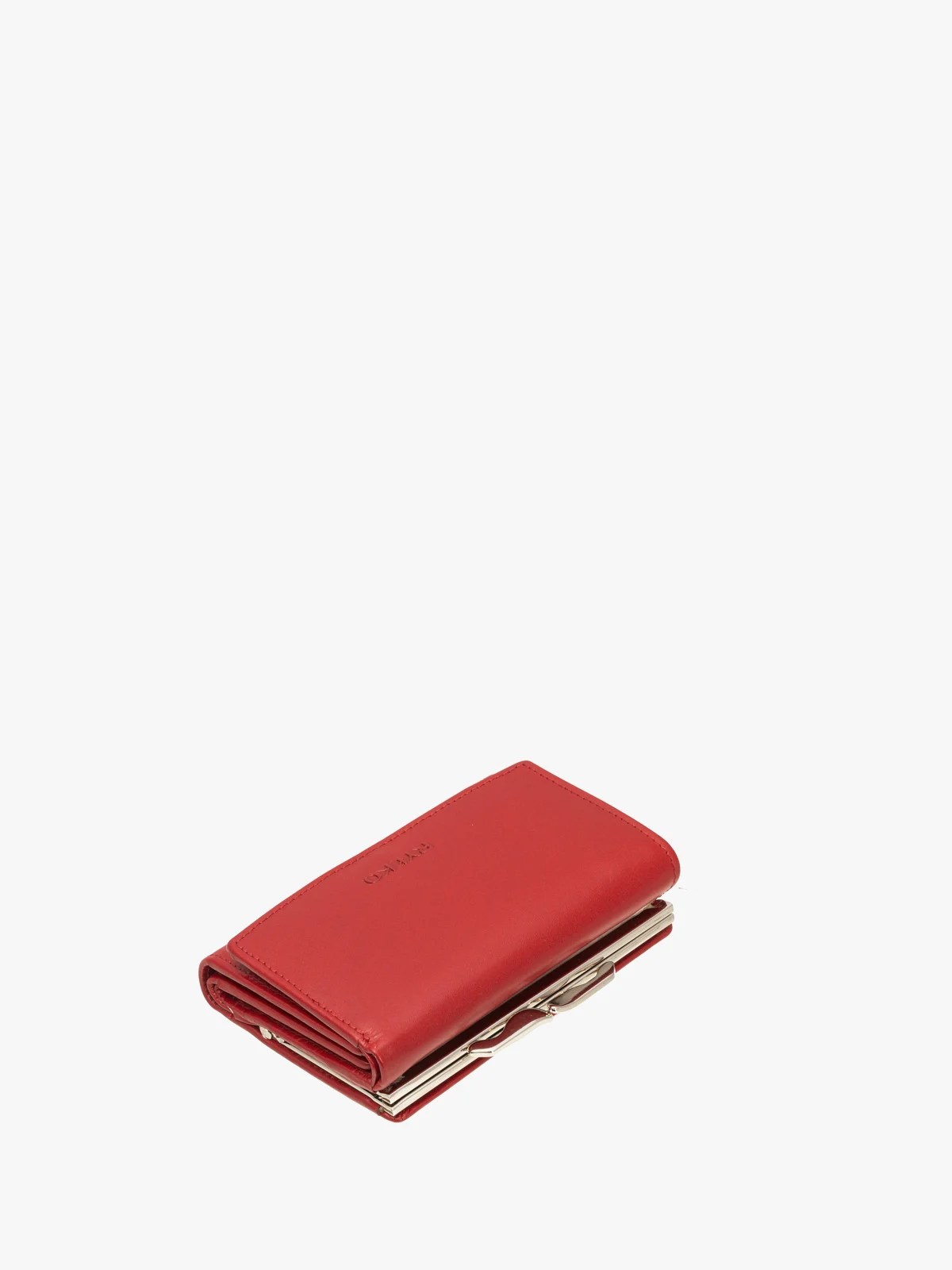 Czerwony portfel damski z dekoracyjnym zapięciem