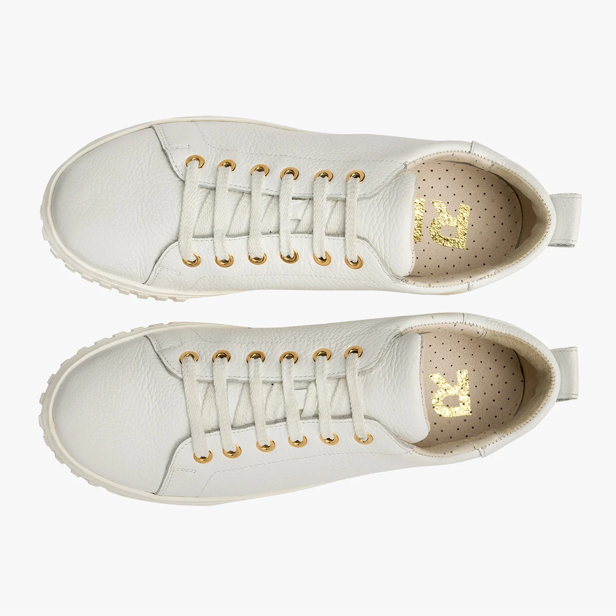 Białe półbuty sportowe ze złotymi detalami