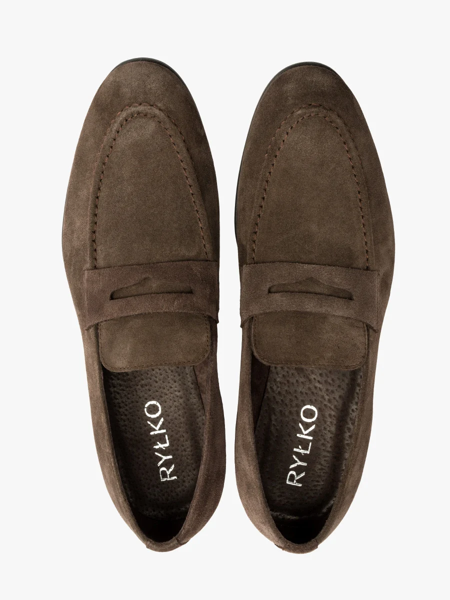 Szare welurowe mokasyny męskie