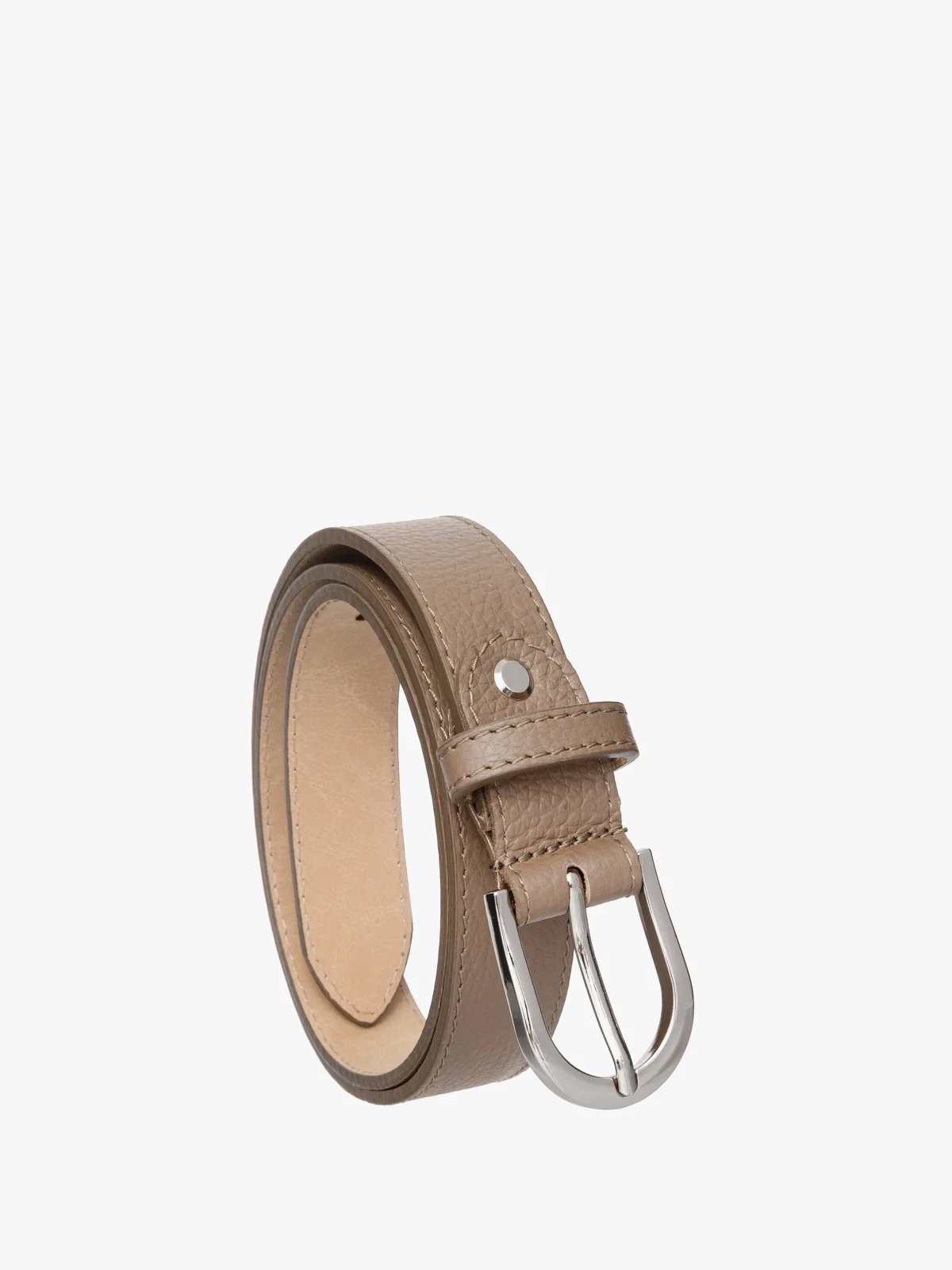 Beżowy pasek damski ze srebrną klamrą