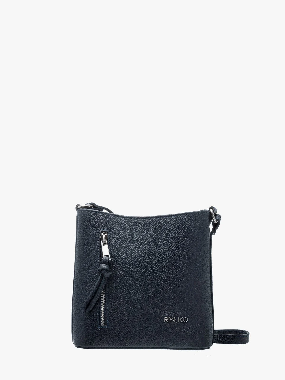 Mała, granatowa torebka listonoszka z dekoracyjnymi zamkami