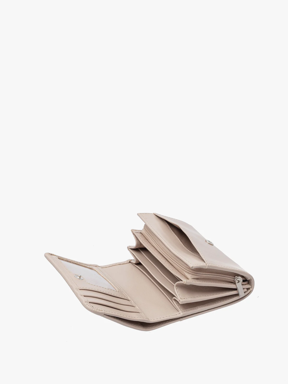 Beżowy portfel damski ze srebrnymi detalami