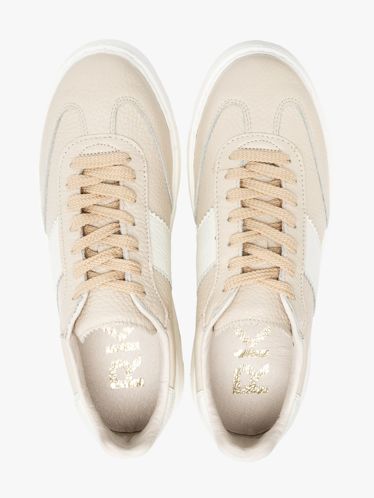 Sportowe półbuty damskie w beżowym kolorze z białymi wstawkami