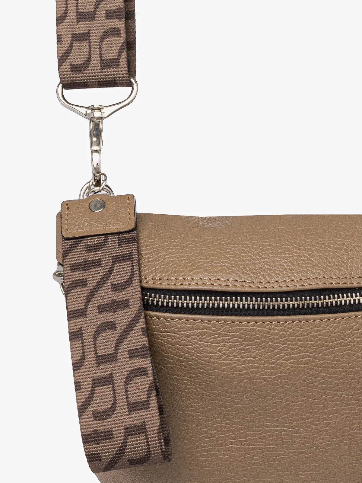 Ciemnobeżowa torebka na pasku z tkaniny