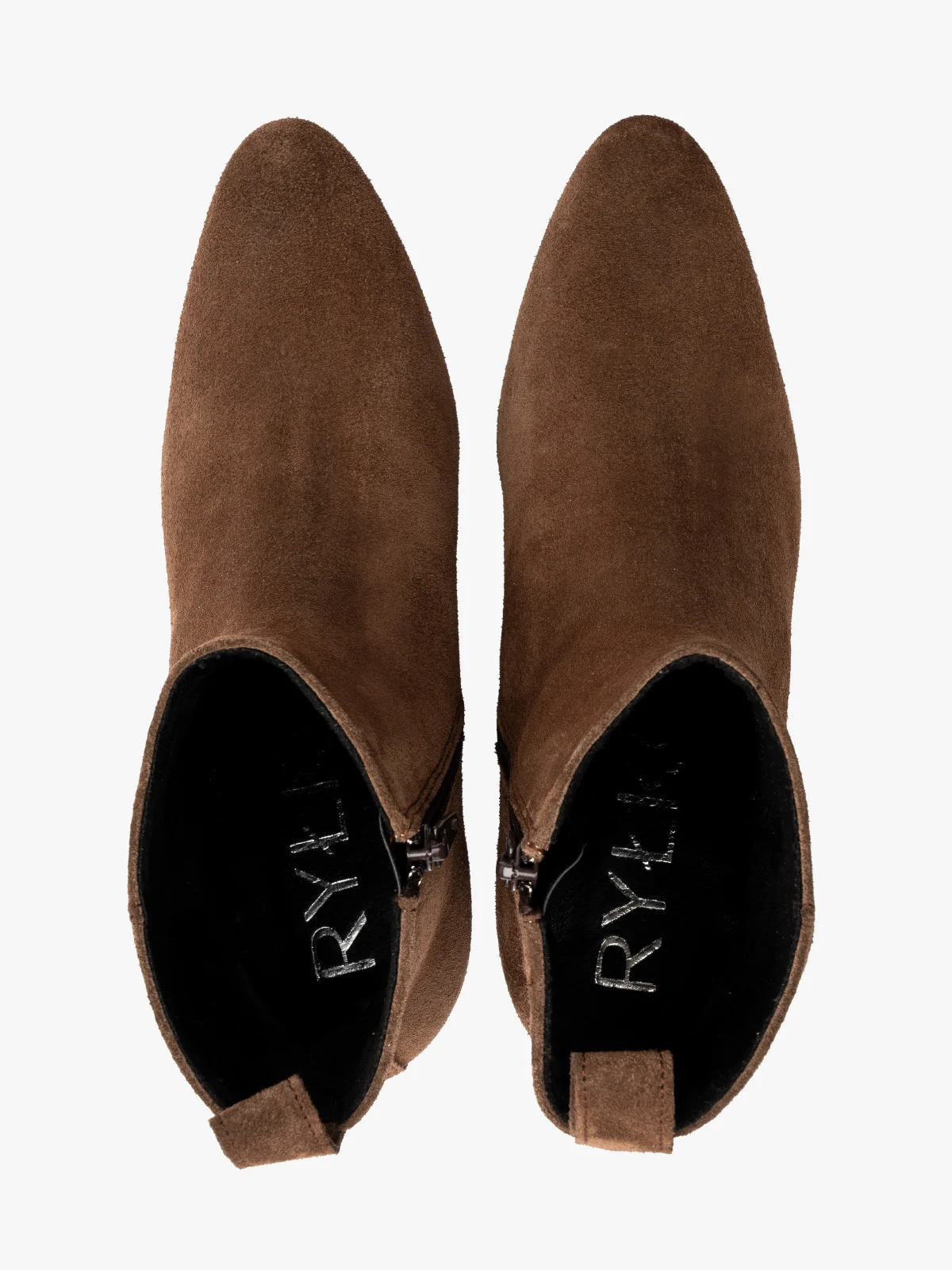 Welurowe botki damskie na słupkowym obcasie