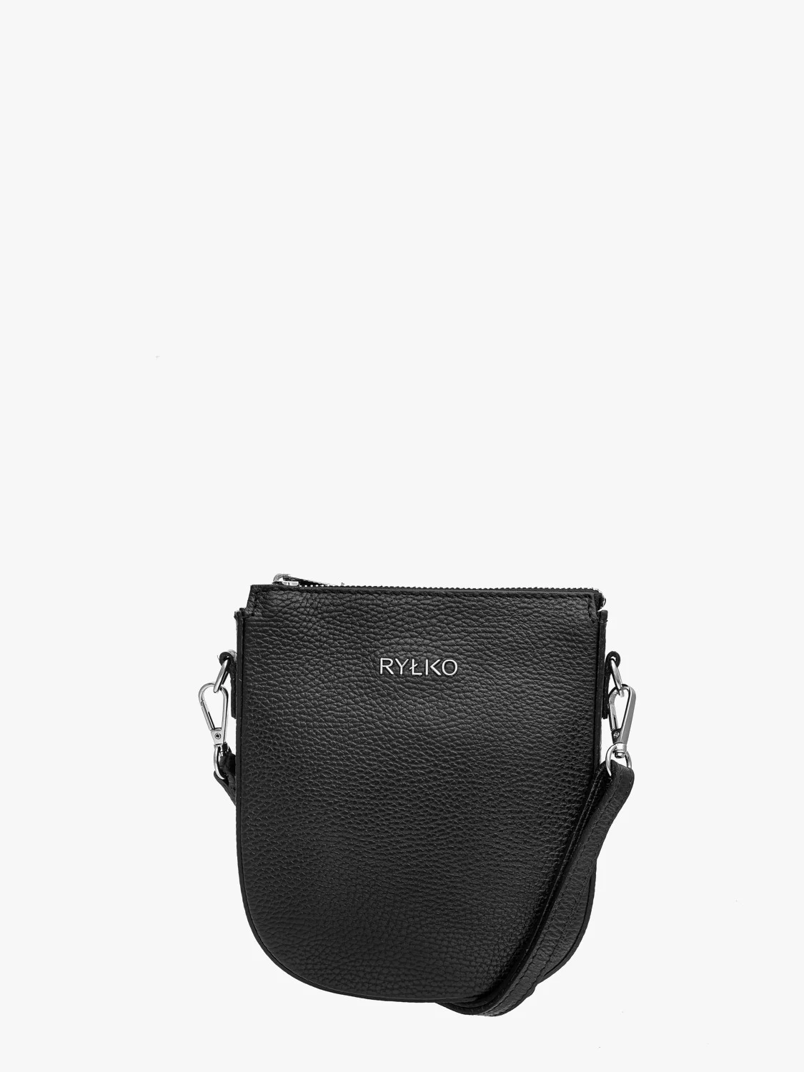 Mała, czarna torebka  ze srebrnym logotypem