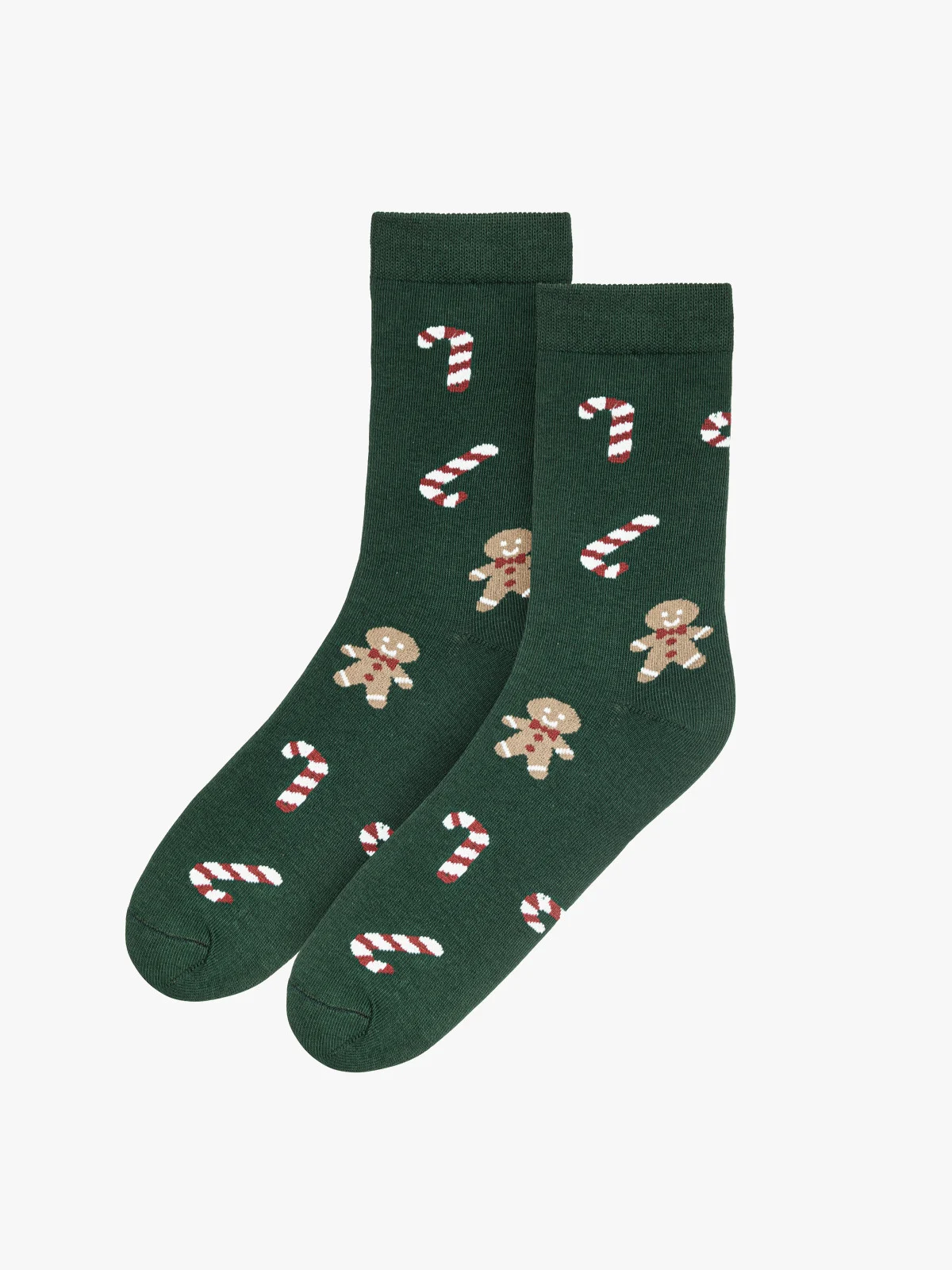 Zielone, bawełniane skarpety ze świątecznym motywem