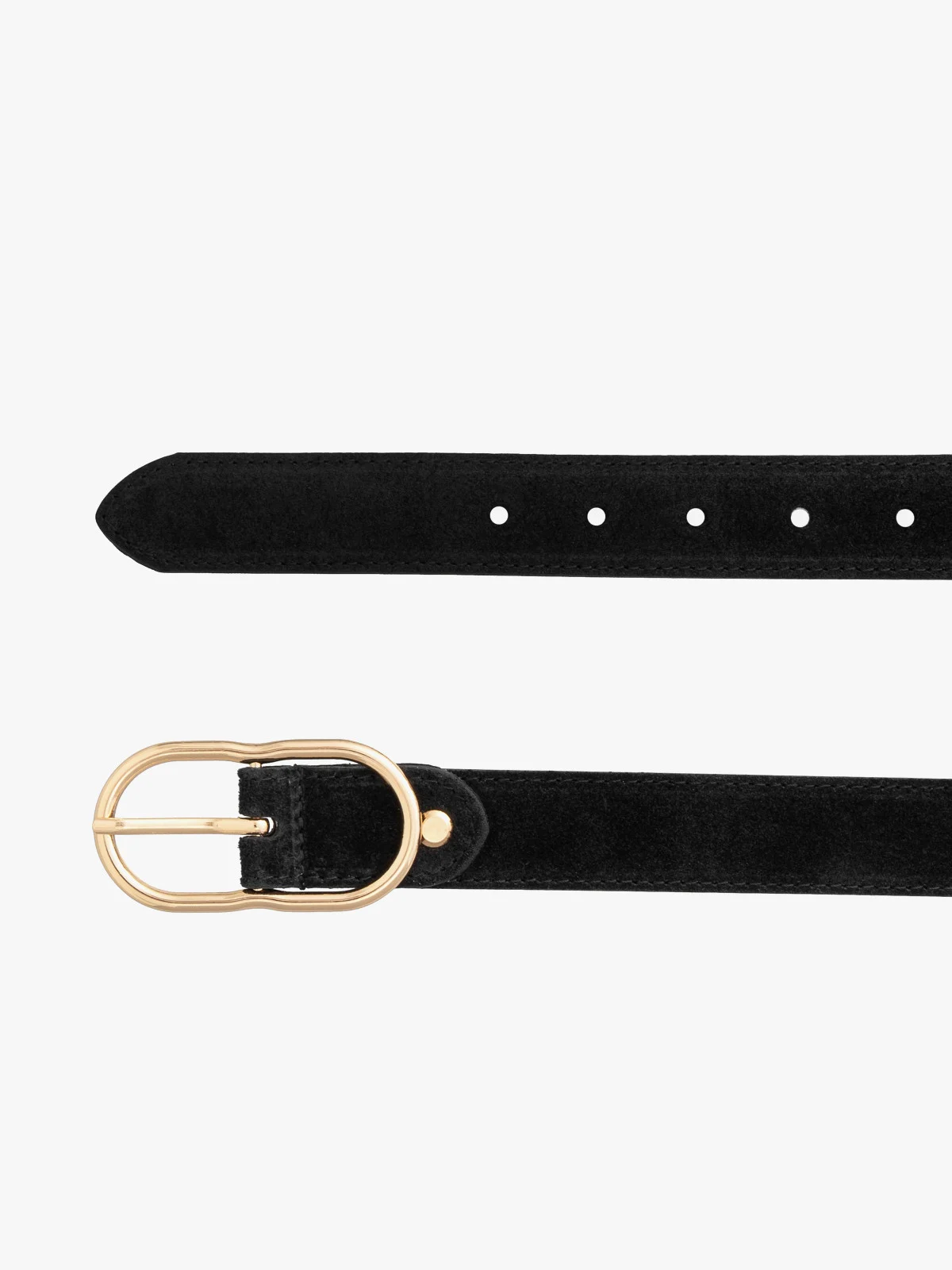 Czarny welurowy pasek damski ze złotą klamrą
