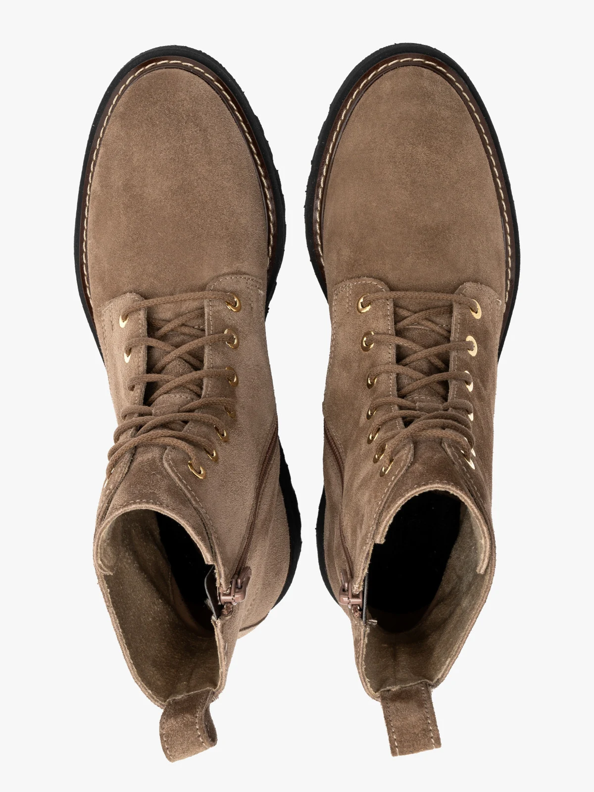 Beżowe trzewiki damskie ze skóry welurowej