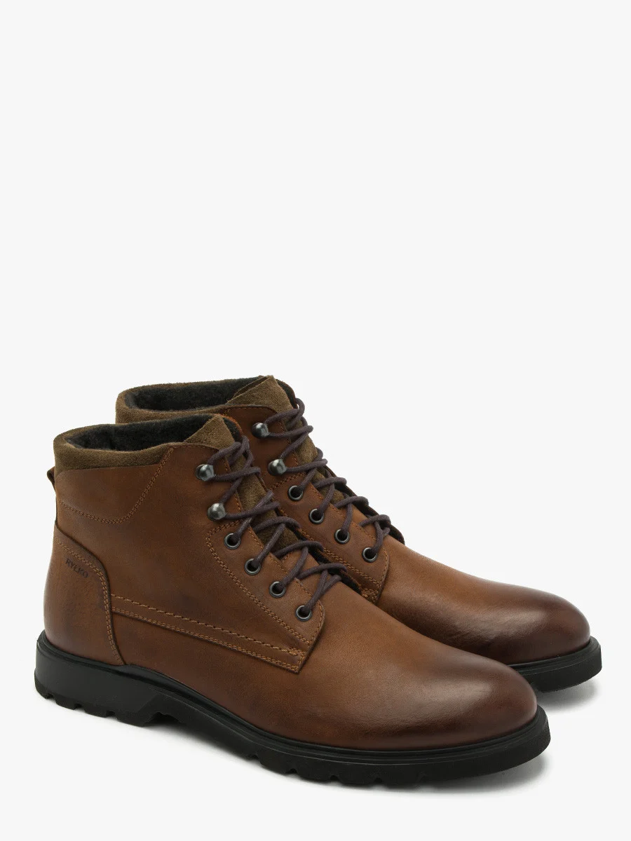Brązowe trzewiki męskie z łączonych skór
