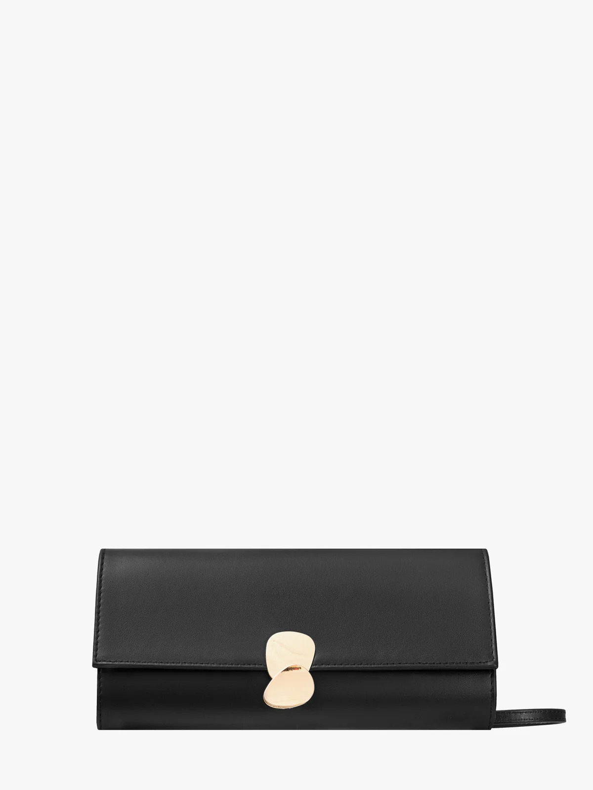 Elegancka czarna torebka z ozdobnym zapięciem