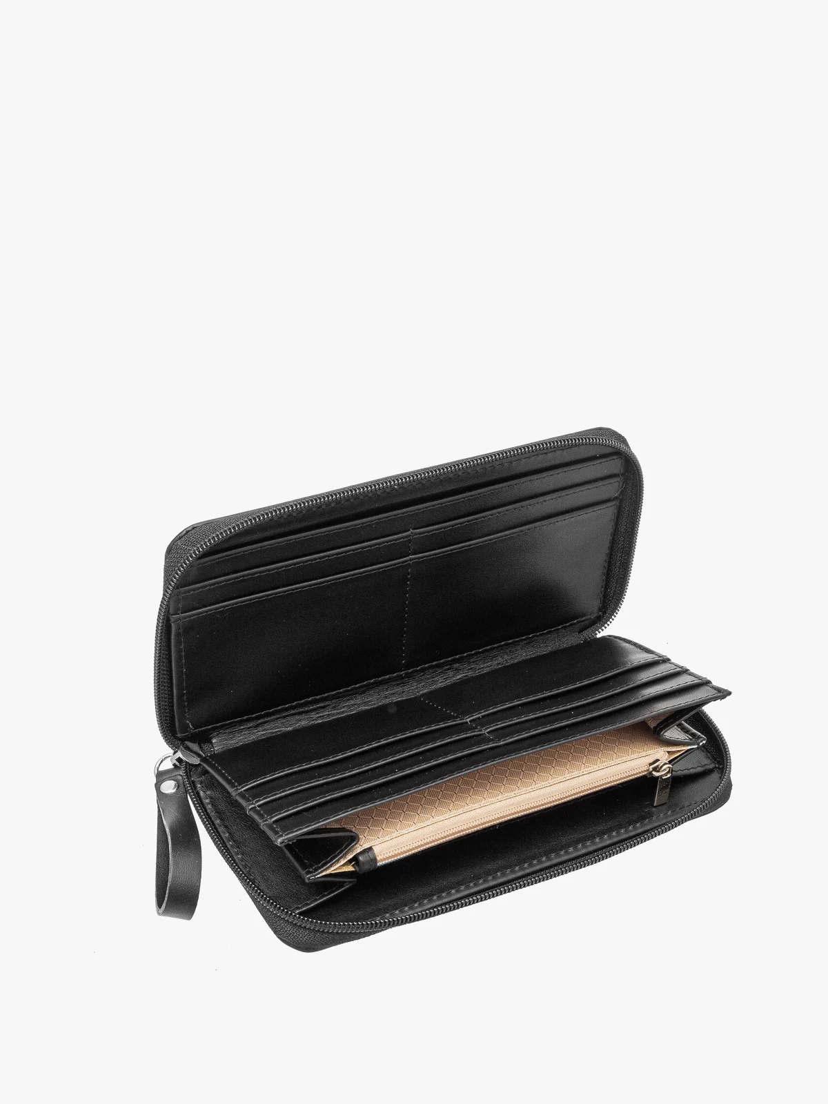 Czarny portfel damski ze srebrnymi detalami