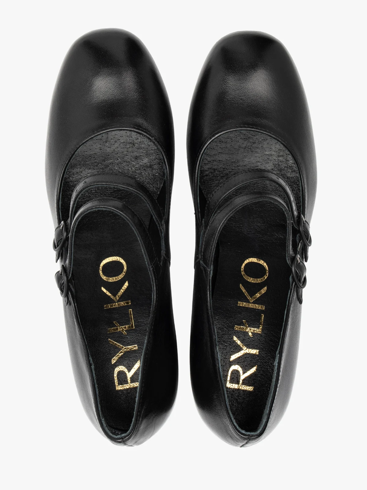 Czarne czółenka damskie z dekoracyjnymi paskami