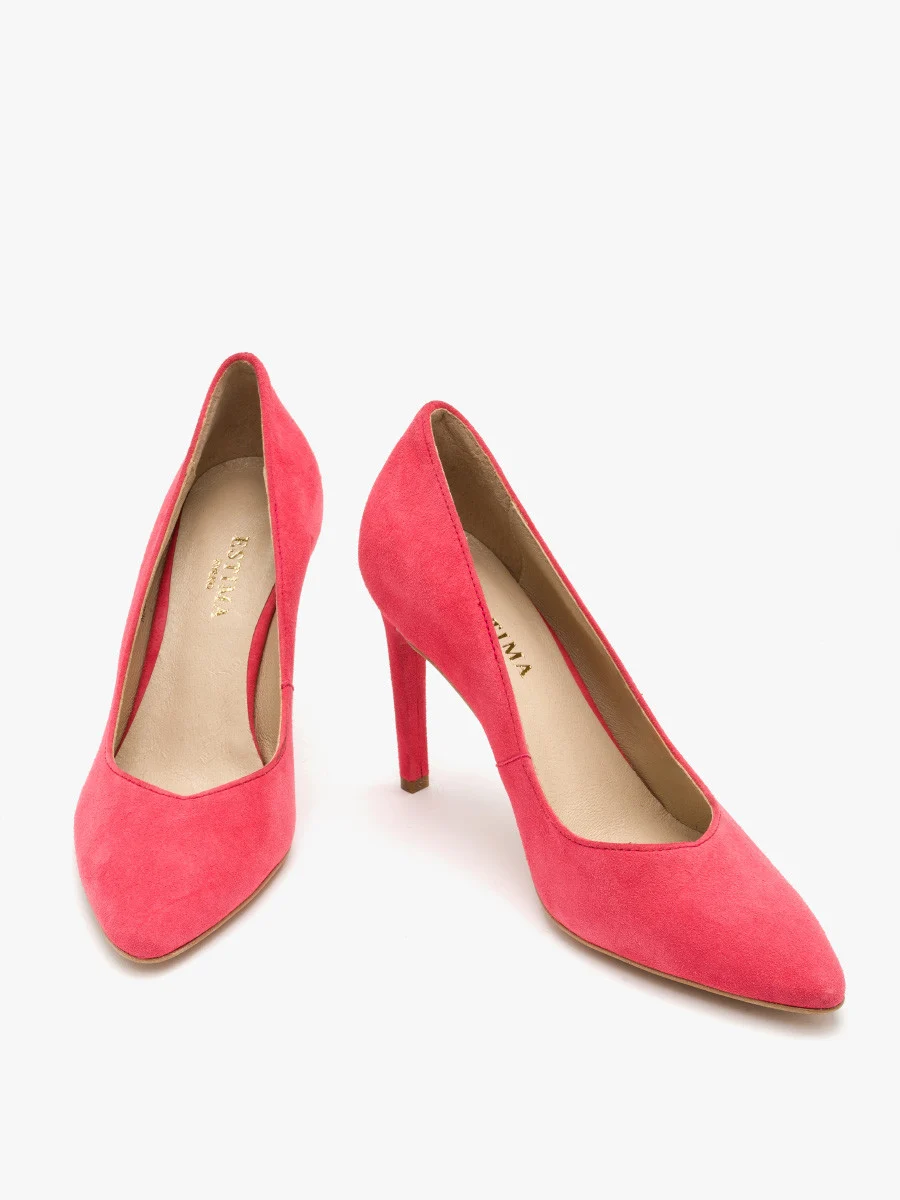 Różowe czółenka z ozdobny dekoltem