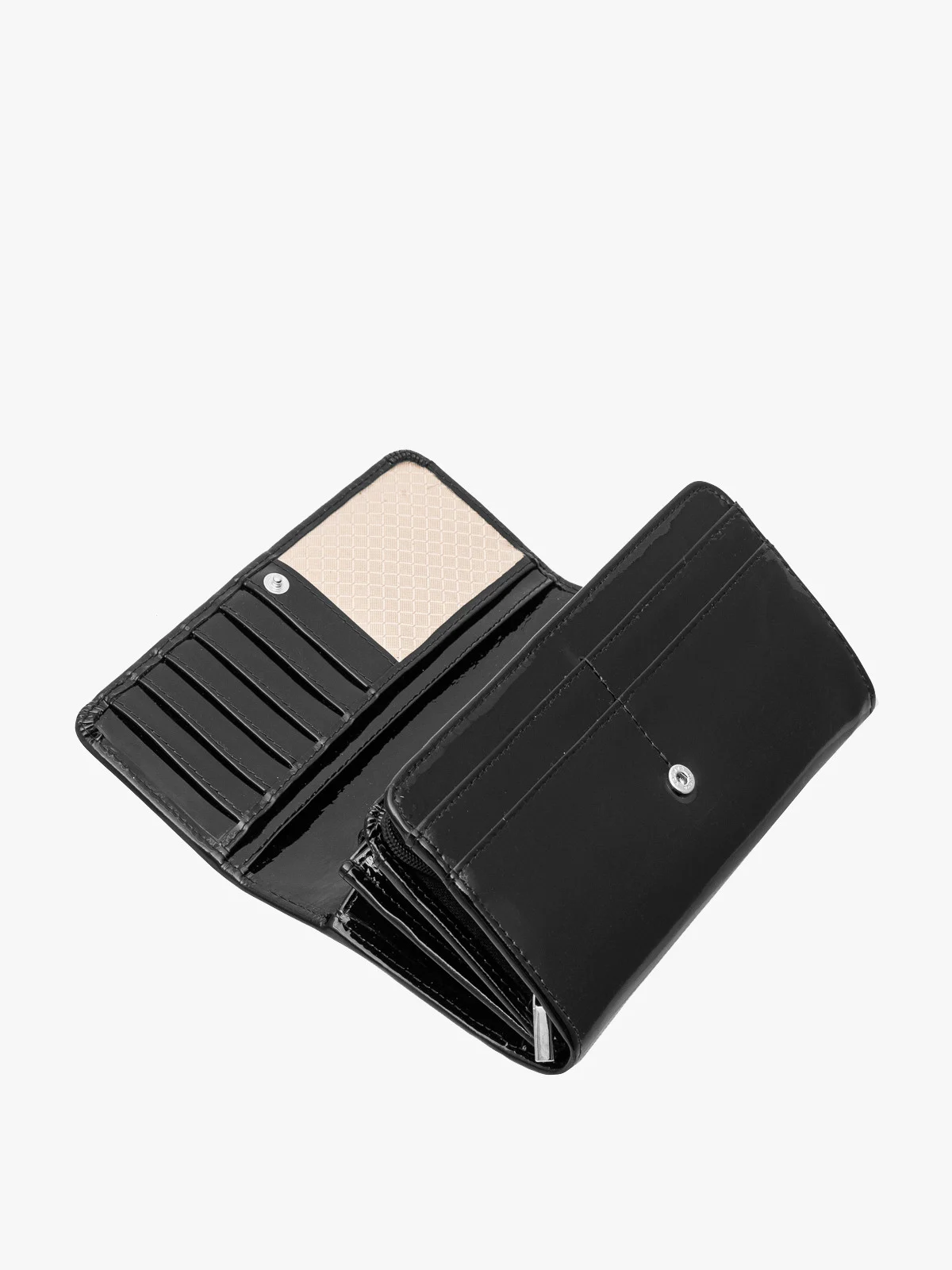 Lakierowany portfel damski w czarnym kolorze