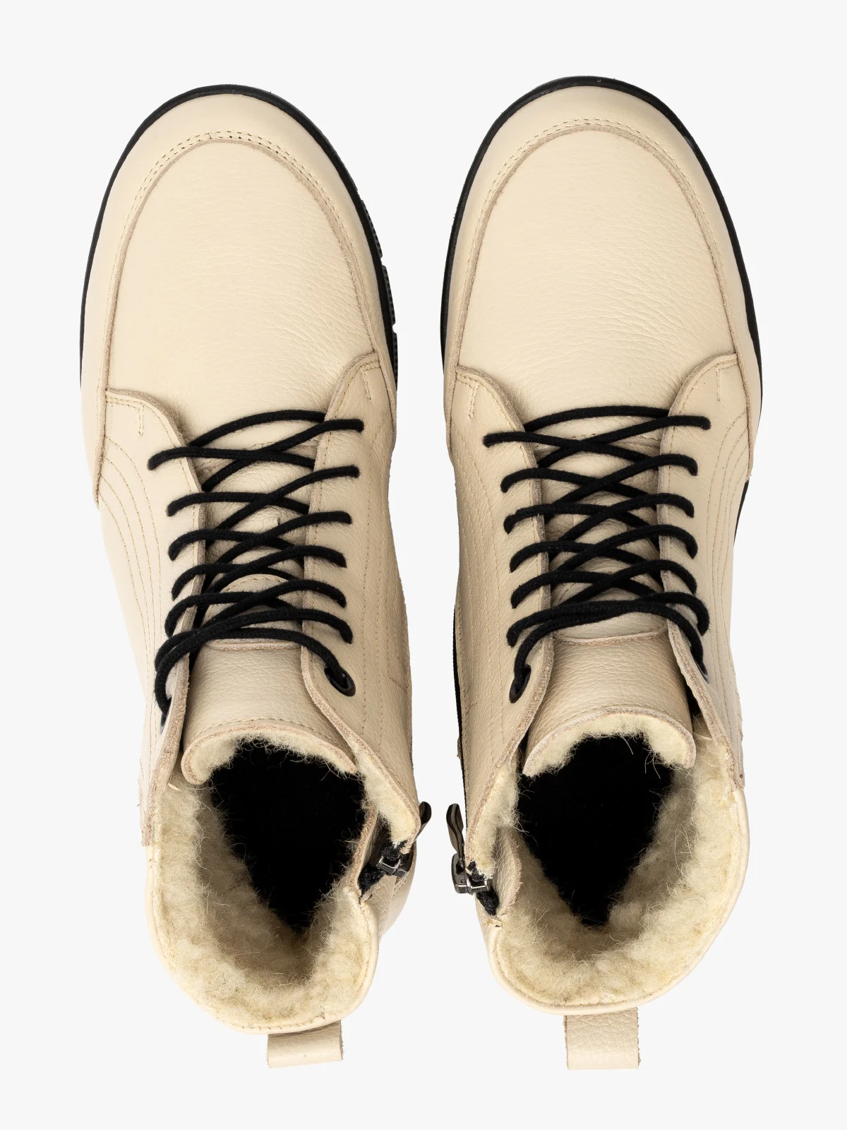 Kremowe, ocieplane kożuchem naturalnym trzewiki z zamkiem