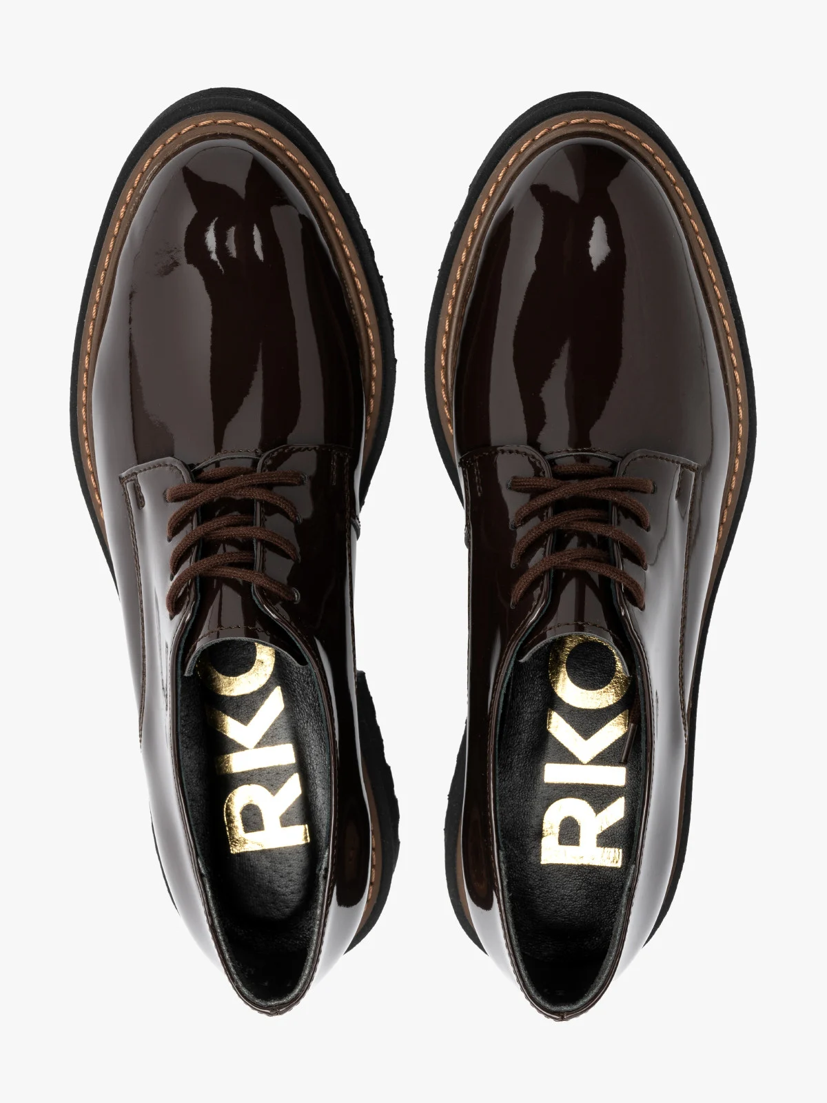 Ciemnobrązowe, lakierowane półbuty damskie