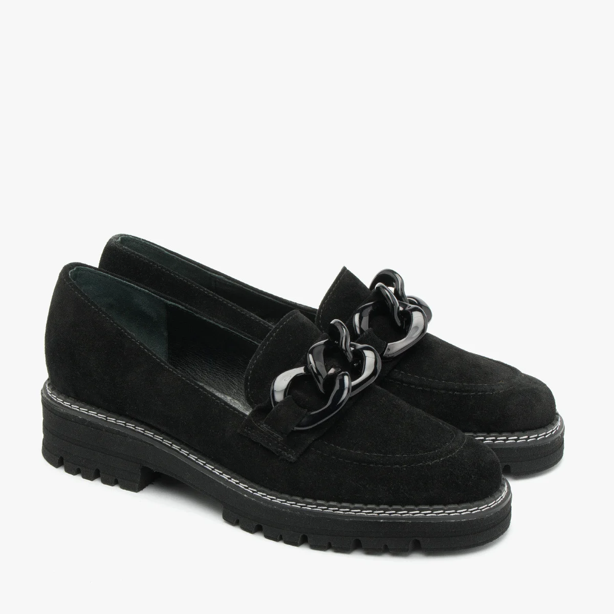 Welurowe mokasyny z łańcuchem