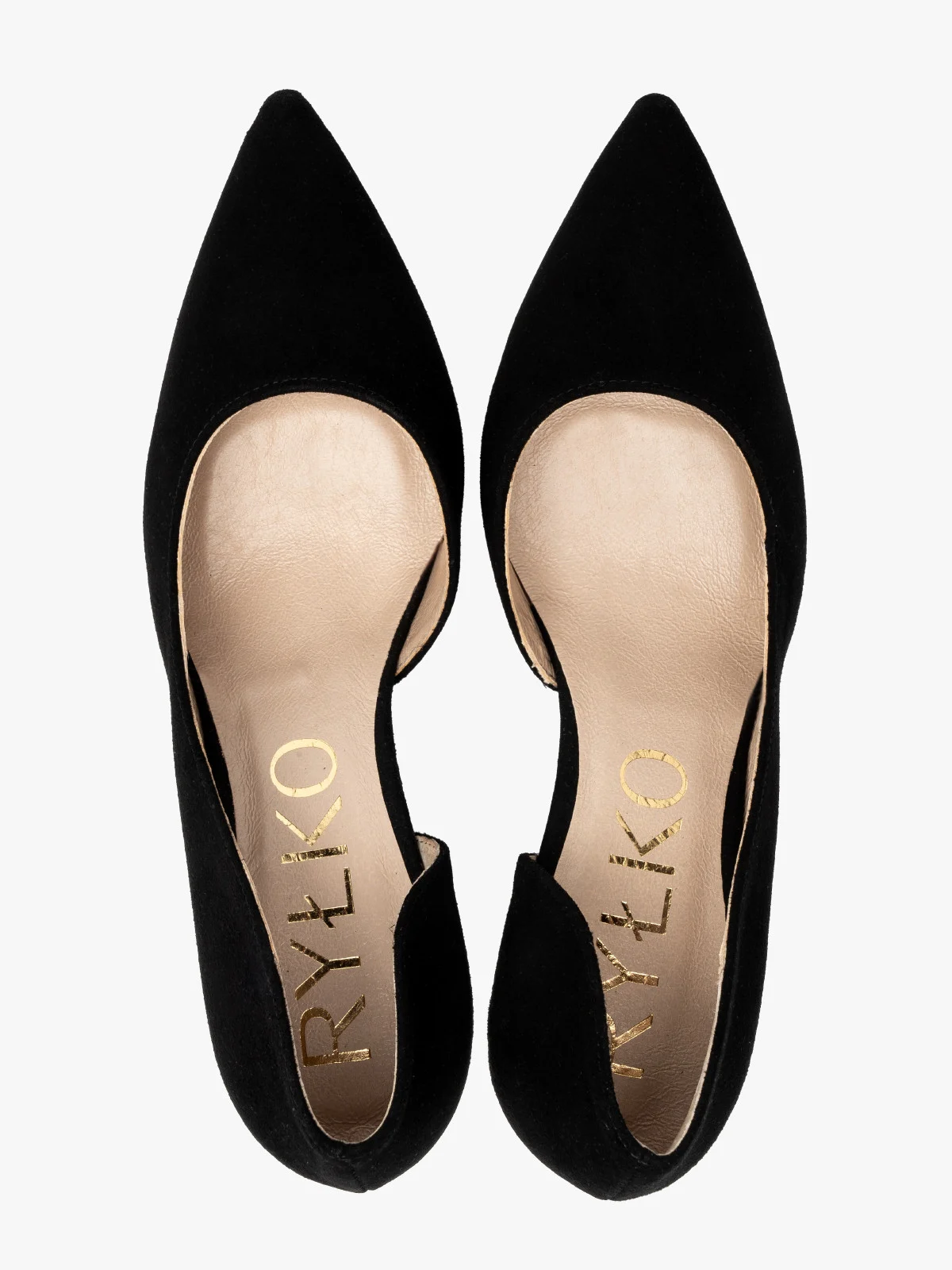 Czarne, welurowe czółenka z dekoracyjną cholewką