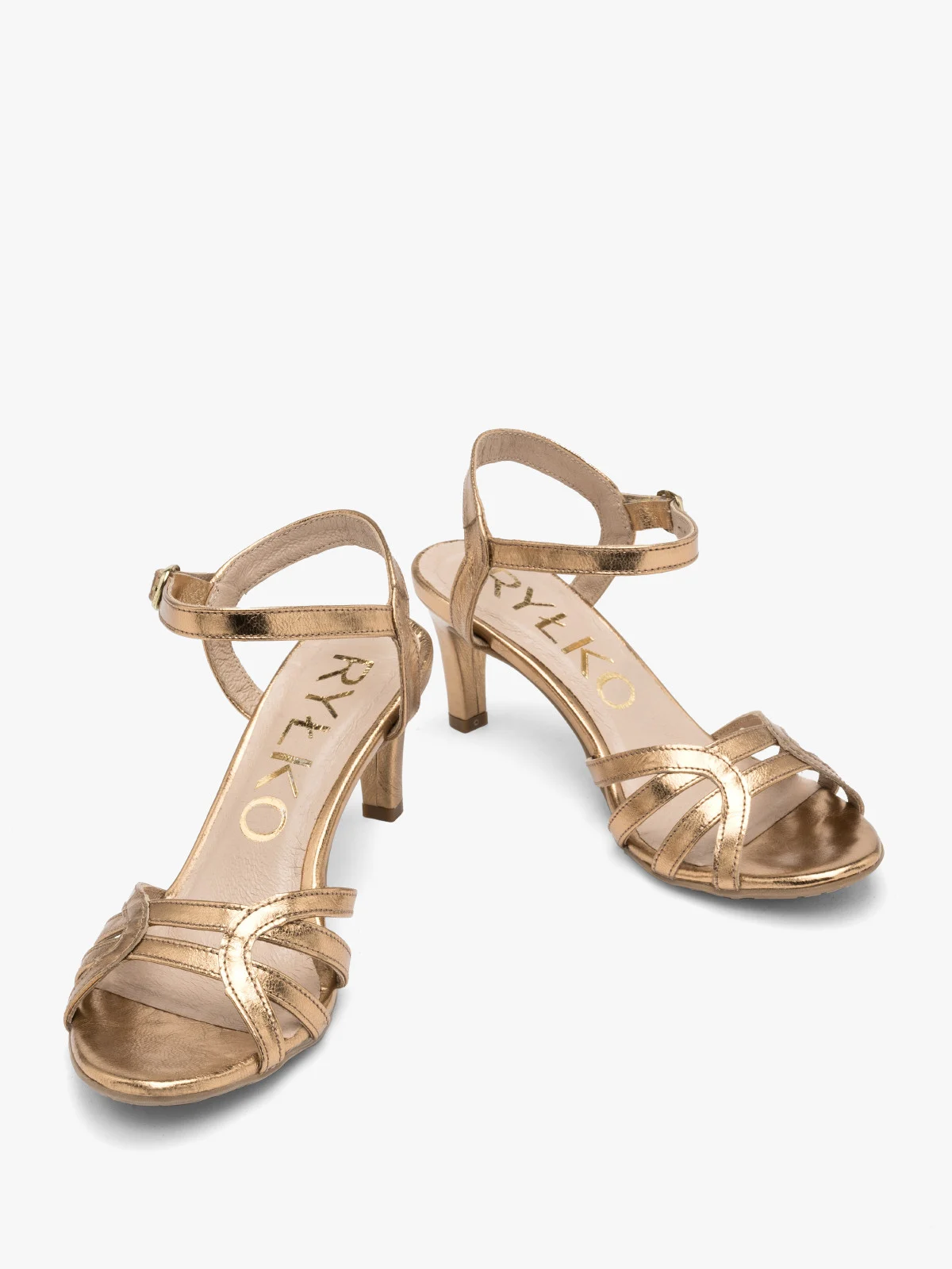 Złote sandały na obcasie