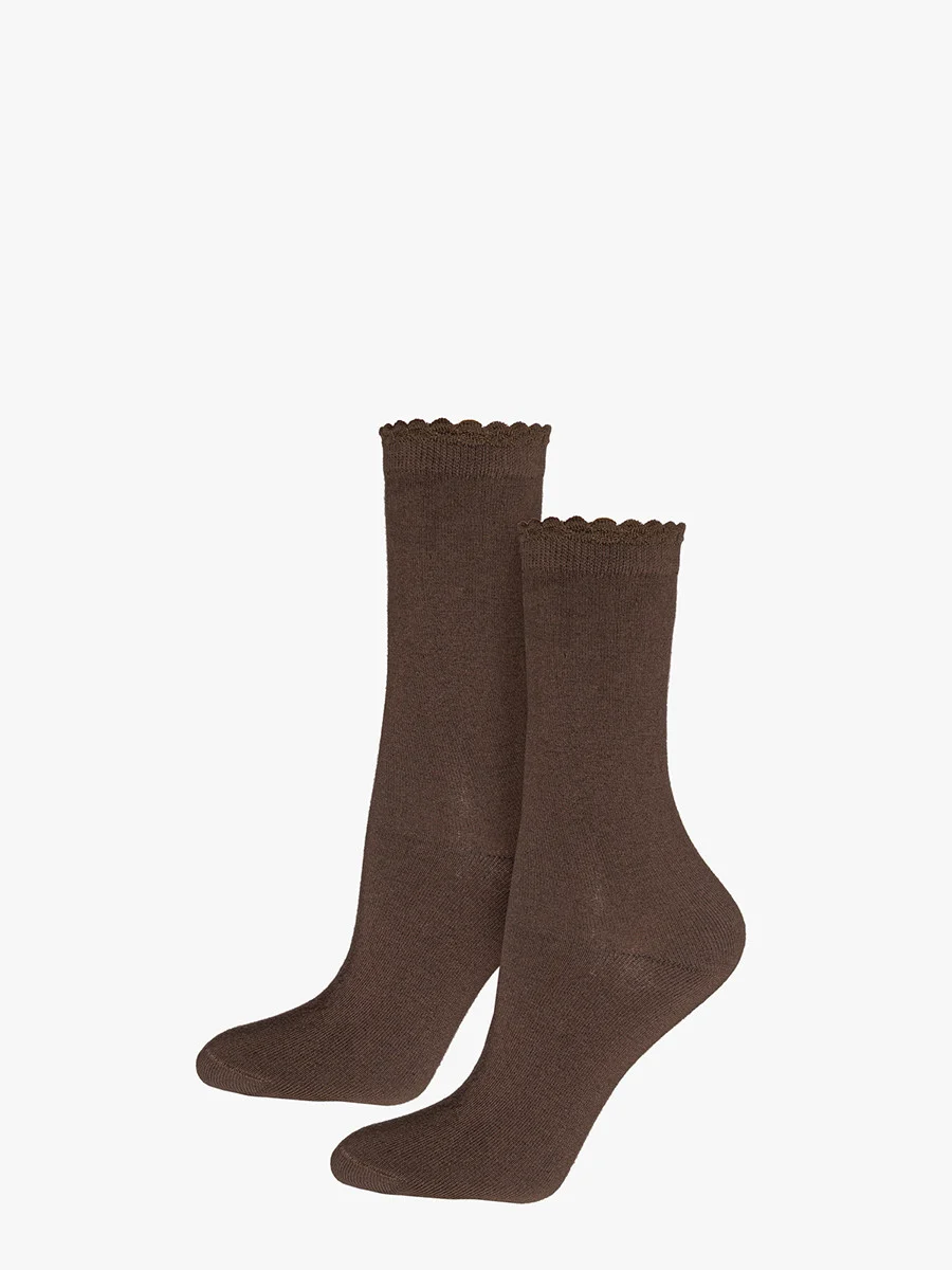 Brązowe skarpety bawełniane z falbanką
