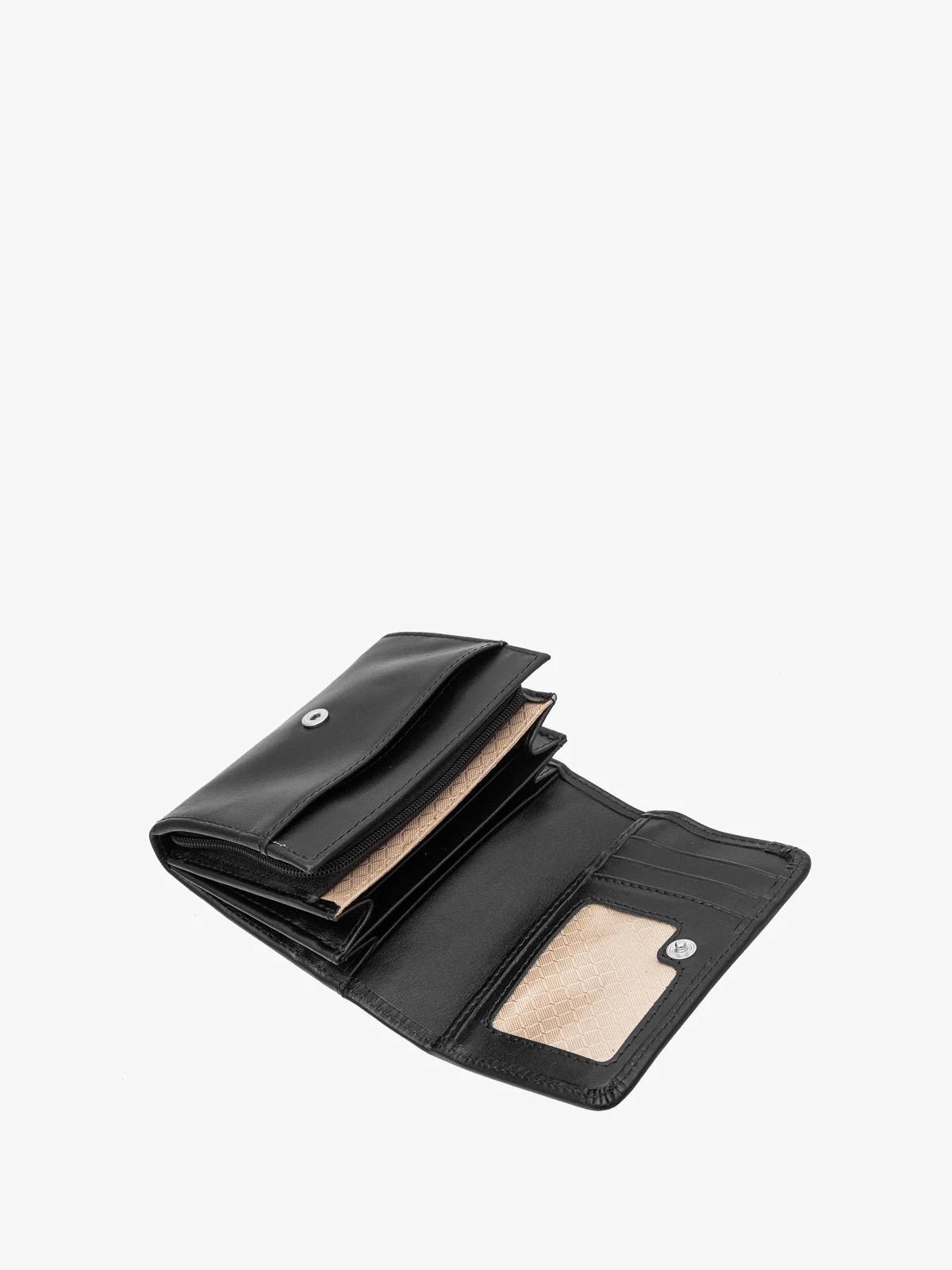 Czarny portfel damski ze srebrnymi detalami