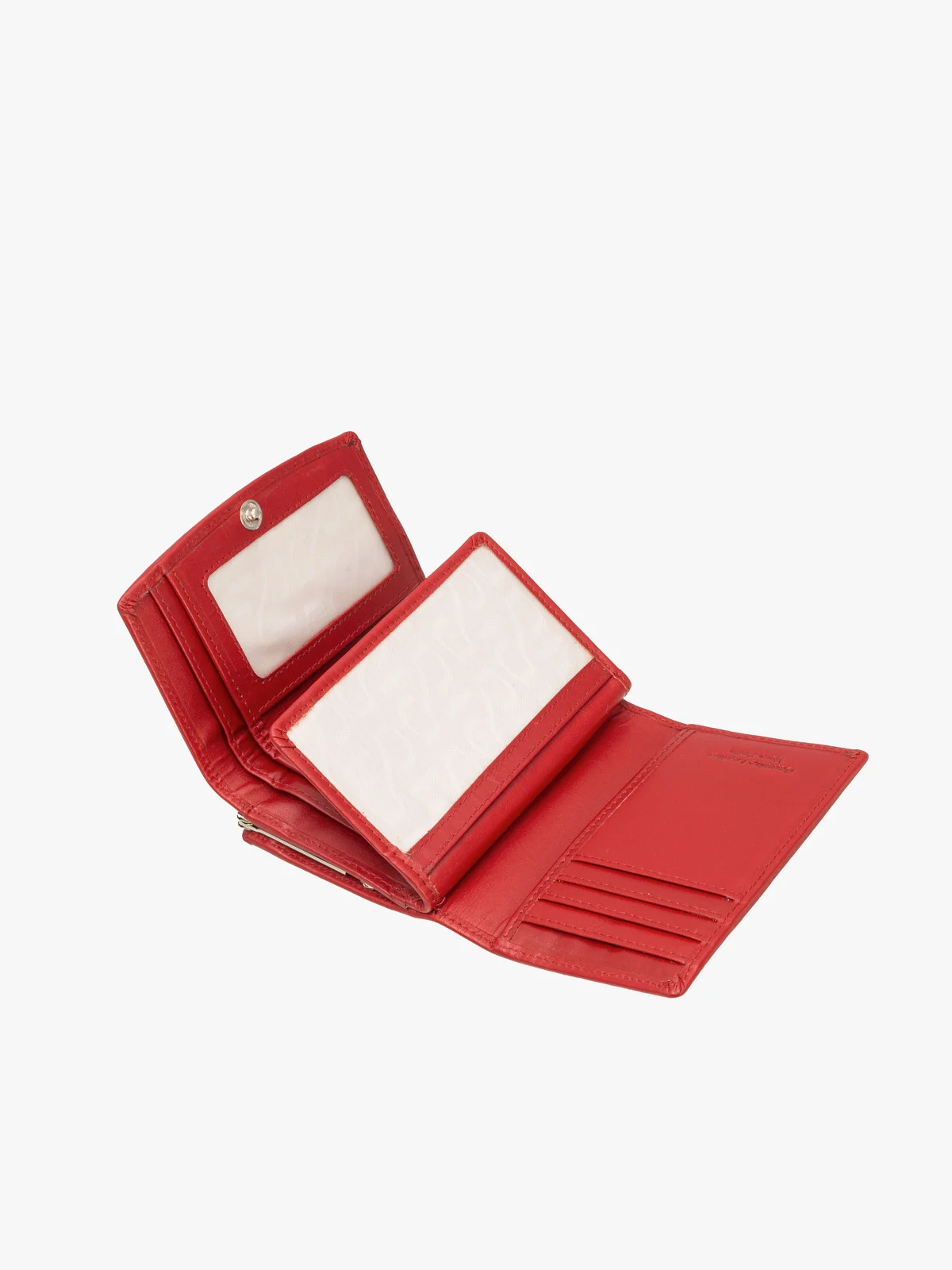 Czerwony portfel damski z dekoracyjnym zapięciem