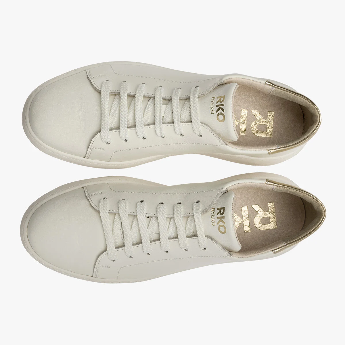 Kremowe półbuty sportowe ze złotą wstawką