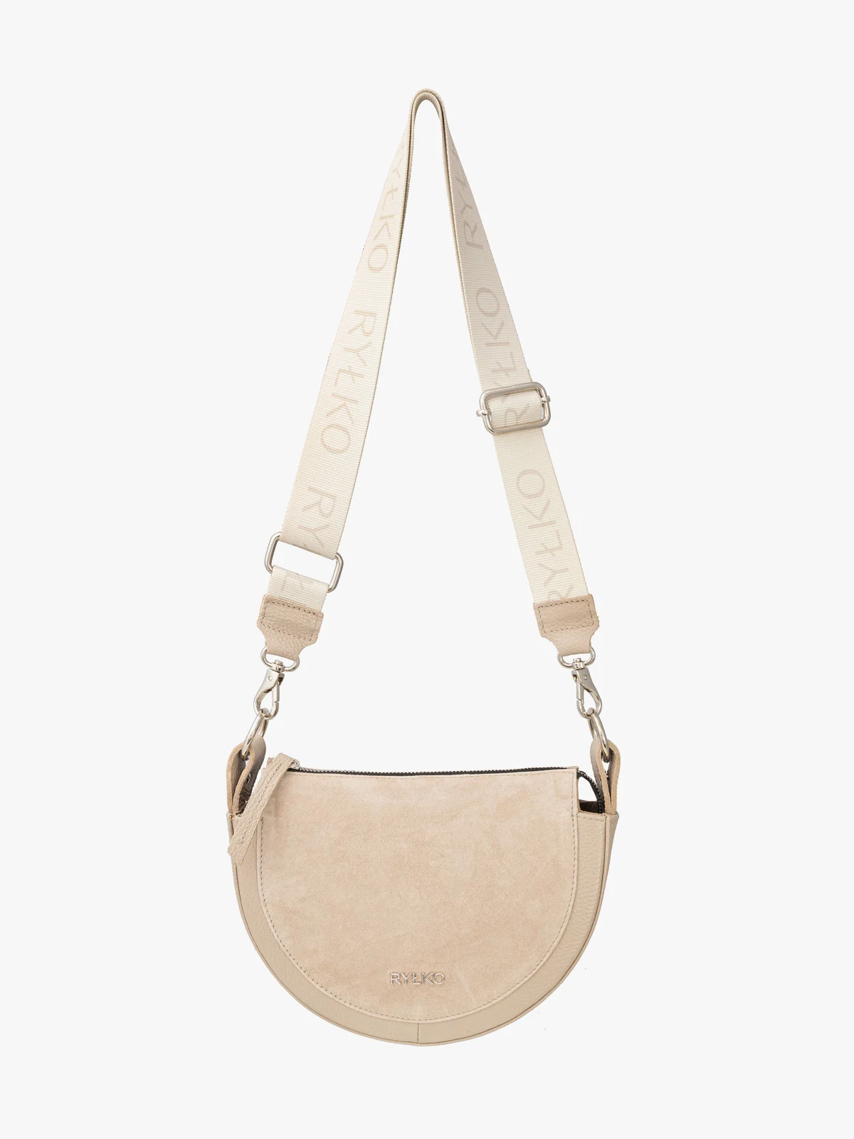 Beżowa torebka na szerokim pasku z taśmy