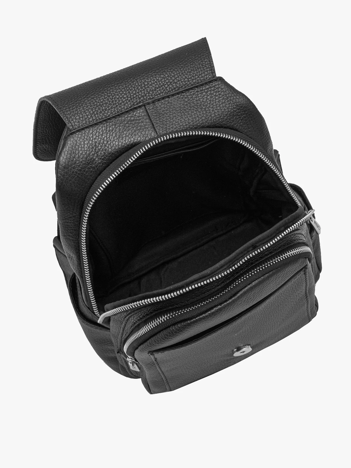 Czarny plecak damski z ozdobnymi taśmami