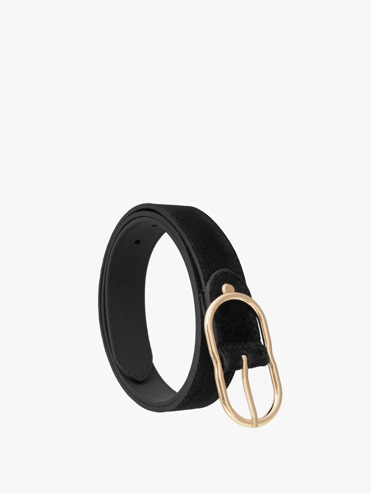 Czarny welurowy pasek damski ze złotą klamrą