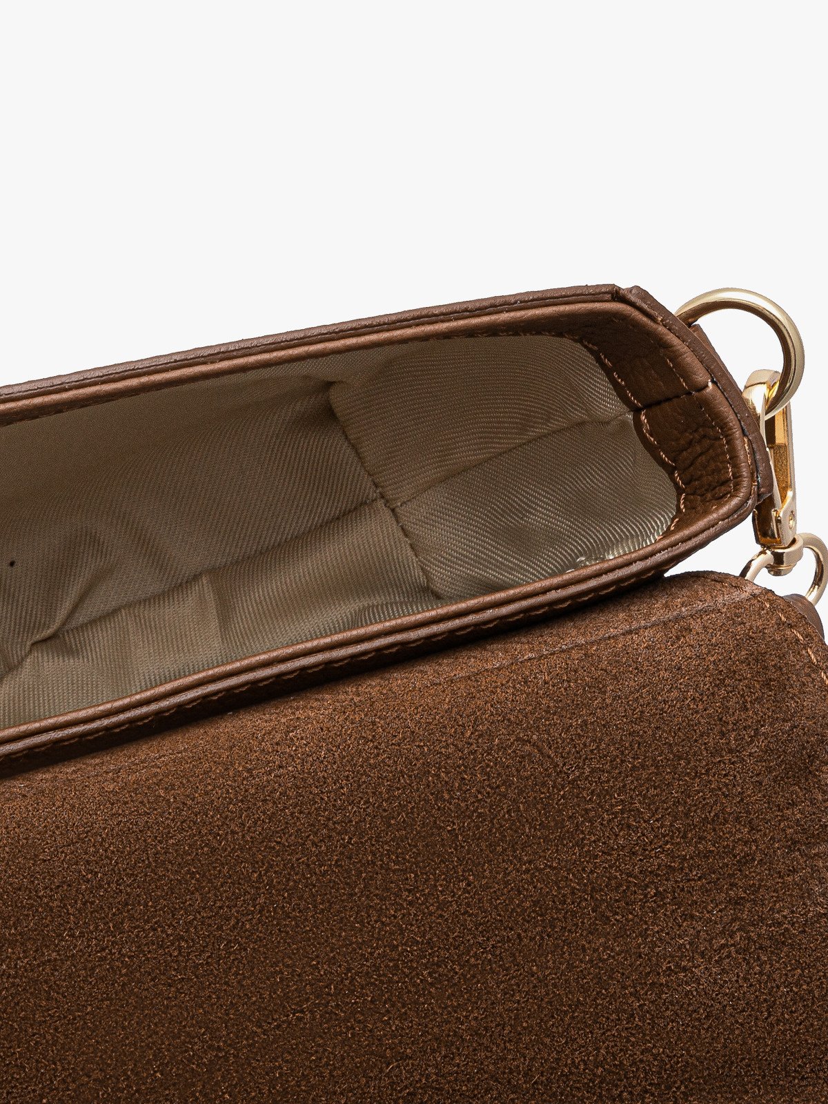 Mała, ruda torebka ze złotymi detalami