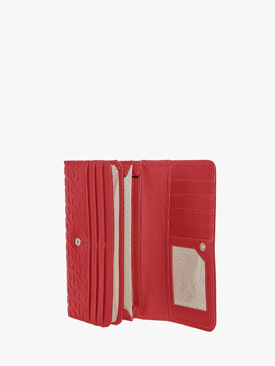 Wytłaczany bordowy portfel damski