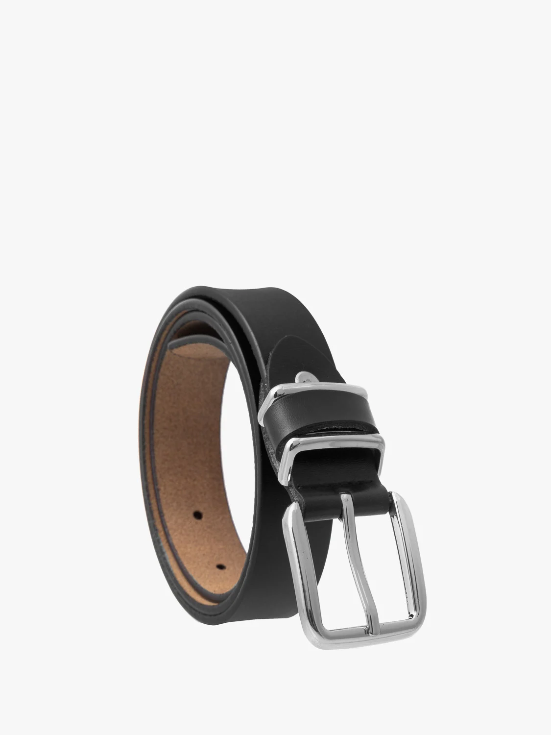 Czarny pasek damski ze srebrną klamrą