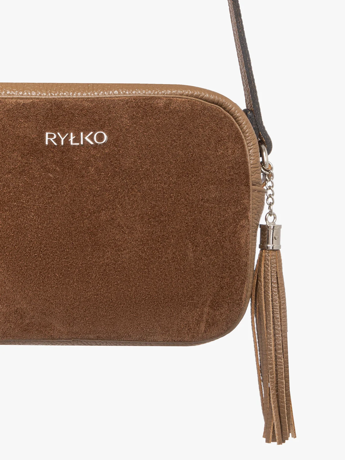 Ciemnobeżowa torebka listonoszka z frędzlem