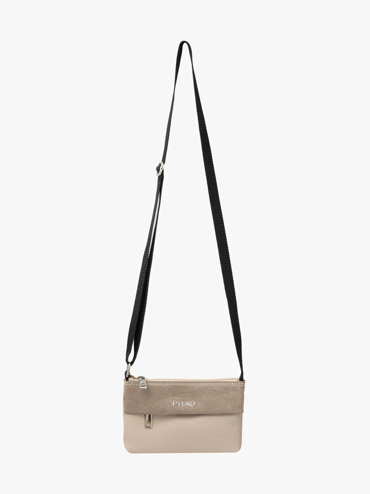 Mała beżowa torebka na kontrastowym pasku z taśmy