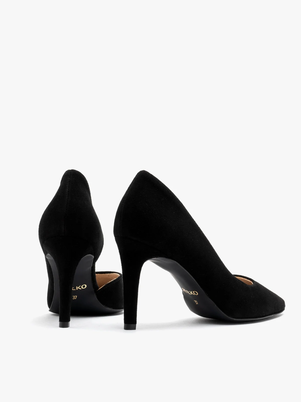 Czarne, welurowe czółenka z dekoracyjną cholewką