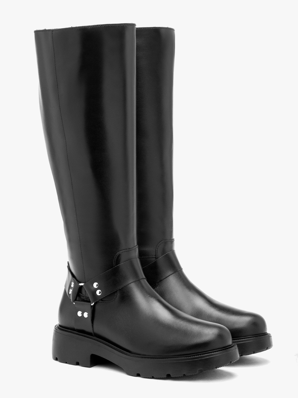 Kozaki typu biker z metalowymi ozdobami