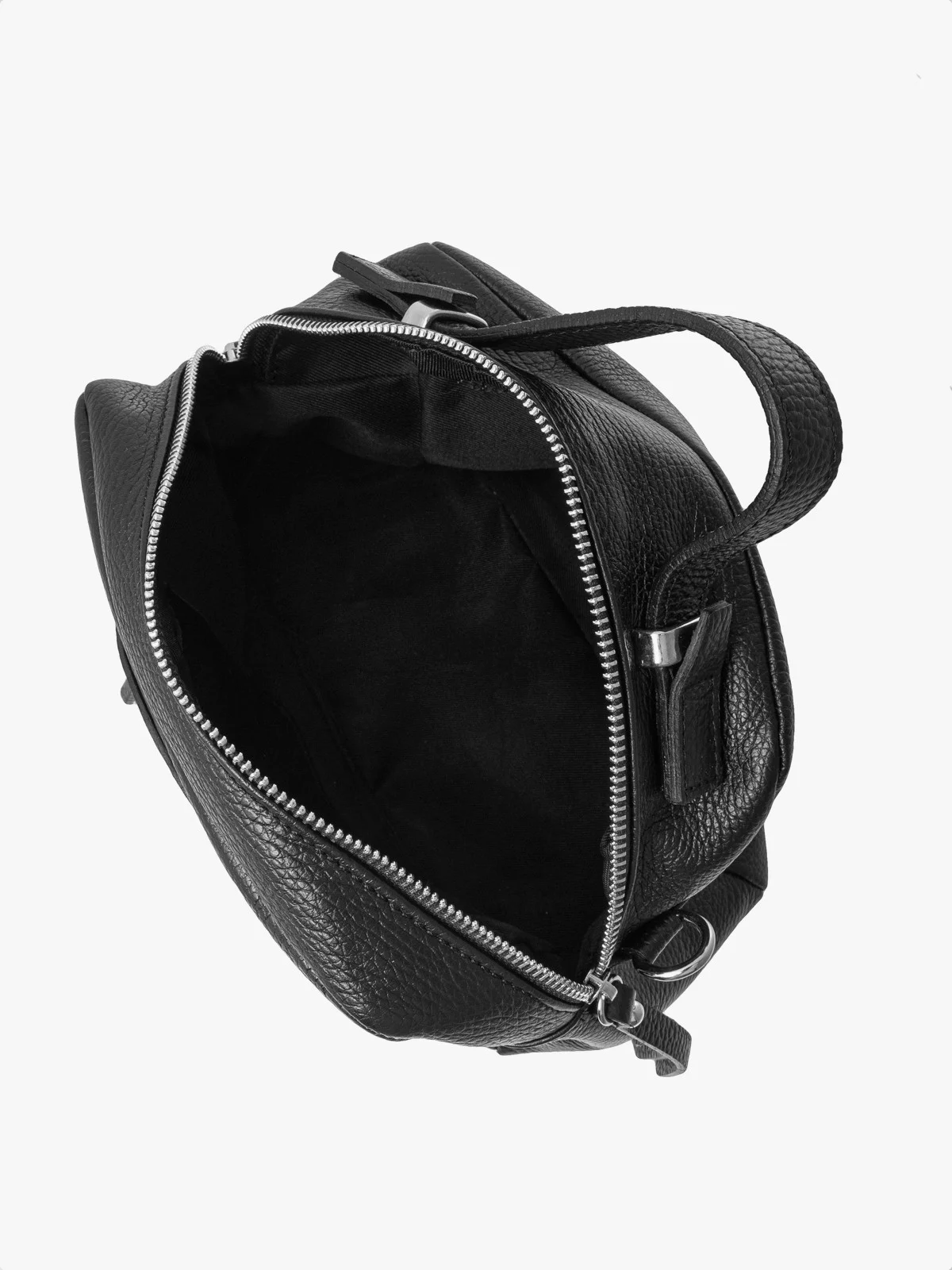 Czarna, kuferkowa torebka z rączką oraz paskiem na ramię z taśmy