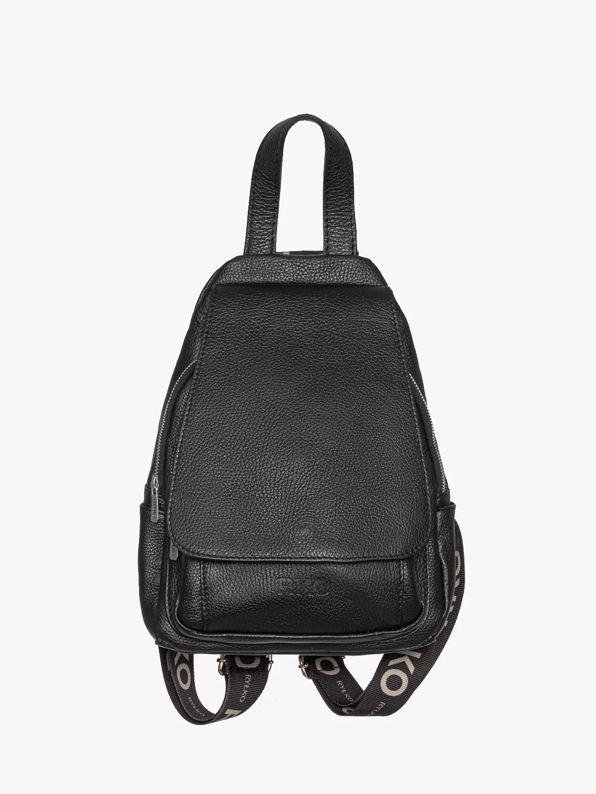 Czarny plecak damski z ozdobnymi taśmami