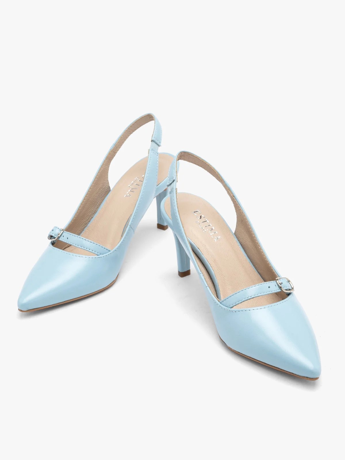 Niebieskie czółenka z ozdobnym paskiem